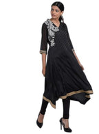 W For Woman Asymmetrical Hemline Kurta (17Aus11382-11624_Jet Black_8)