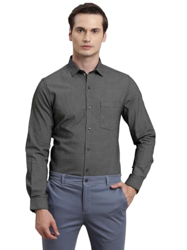 Turtle Men Dark Grey Printed Full Sleeve Slim Fit 100% Cotton Formal Shirt