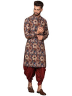 Kisah MenS Kurta Dhoti Set, Multi Cotton Blend, Printed Regular Fit Mandarin Collar Long Sleeves (L)