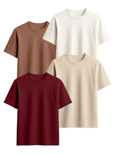 Veirdo Men's 100% Cotton Regular Fit Round Neck Solid Short Sleeve T-Shirt Combo