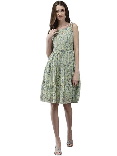 Aarika Womens Georgette Fit and Flare Above The Knee Dress (New_DR-AW-040_Green