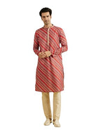 Manyavar MenS Cotton Blend Diagonal Print Kurta Pyjama Set (Orange,L)