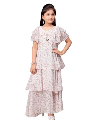 Aarika Girls White Colour Floral Print Georgette Girls Dress (7-16 Years)