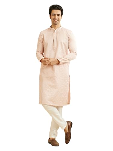 Manyavar MenS Satin Embroidered | Sequin Work Kurta Pyjama Set (Pink,Xxl)