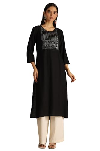 Soch Women Rayon Slub Embroidered Kurta with Sequins