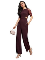 Miss Chase WomenS Dark Purple Raglan Half Sleeve Solid Waist Cut-Out Regular Length Jumpsuit (Mcss25D93-84-289-03, Dark Purple, 