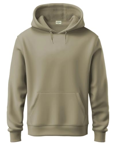 ADRO Men's Cotton Neck Hooded Sweatshirt (H24-PLN-BE-L_Beige)