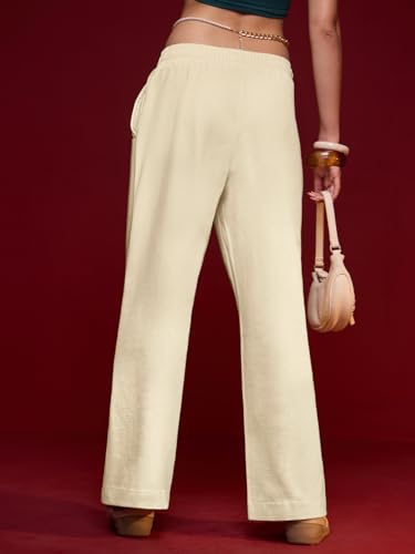 The Souled Store Flared Joggers: Off-White Women and Girls Pull On Solid Cotton Flared Joggers