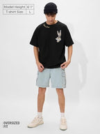 The Souled Store Bugs Bunny: WhatS Up Doc Men And Boys Short Sleeves Round Neck Black Graphic Printed Cotton Oversized T-Shirts