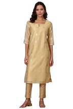 Beige Foil Printed Chanderi Straight Kurta (Size: Xl)-24Aua15484-507973