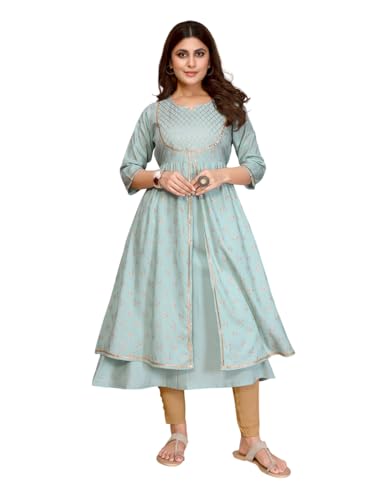 Rangita Light Green Rayon Flared Embellished Calf Length Kurti | Kurta For Women_3Xl