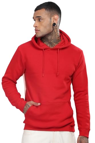 ADRO Men's Cotton Neck Hooded Sweatshirt (H24-M-PLN-RD-L_Red)