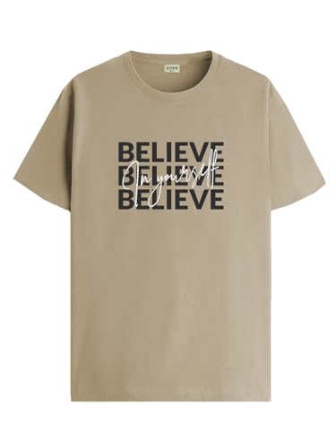 ADRO Men's Solid Regular Fit T-Shirt (RN24-INV-BE_Beige