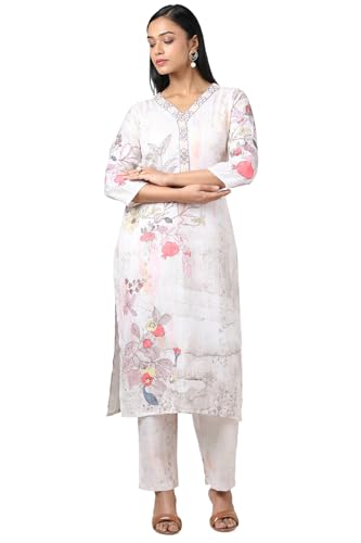 Soch Women Linen Floral Print Kurta Set with Mirror Work
