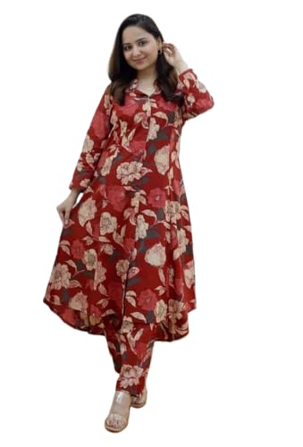 GRECIILOOKS Women Rayon A-Line Regular Fit Co Ord Sets (Maroon, X-Large)