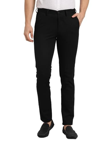 Turtle Men Cotton Stretch Narrow Fit Black Casual Trouser