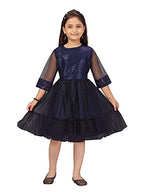 Aarika Girls Net Fit and Flare Knee-Length Dress (JN_FK-21911_Navy Blue