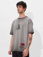 The Souled Store Killin It Men And Boys Short Sleeves Round Neck Grey Embroidered Cotton Oversized T-Shirts