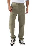The Souled Store Solids: Light Olive Straight Fit Cotton Blend Cargo Jeans For Men And Boys - Effortless Utility And Style Combi