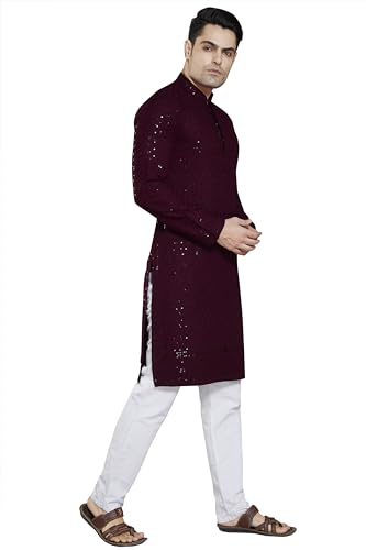 Divisive MenS Sequince Embroidered Cotton Blend Only Kurta (Dkrt4_L_Burgundy)