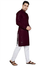 Divisive MenS Sequince Embroidered Cotton Blend Only Kurta (Dkrt4_L_Burgundy)