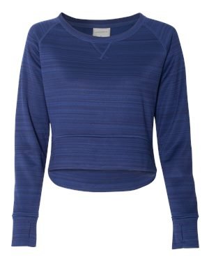 Ladies Odyssey Striped Poly Fleece Hi-Lo crew - gRANITE STRIPE - S(D0102H76Q98)