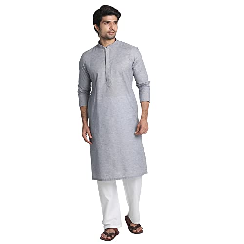 Manyavar MenS Silk Thread Work Regular Kurta Pajama (M301064-308_Grey_Xl)