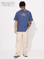 The Souled Store Official Baki Hanma: The Strongest Men And Boys Short Sleeves Round Neck Blue Graphic Printed Cotton Oversized