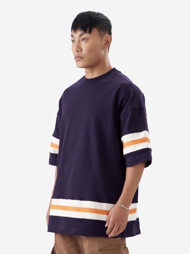 The Souled Store Originals: Iris Men and Boys Short Sleeve Round Neck Solid Purple Cotton Super Oversized T-Shirts