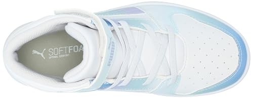 PUMA Kids Rebound Layup Mid Hook and Loop Sneaker, White-Vivid Violet-Turquoise Surf, 5 US Unisex Toddler