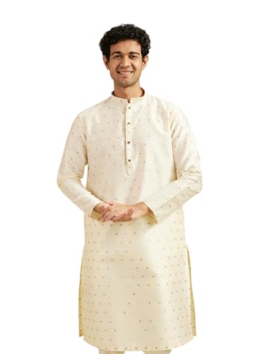 Diwas By Manyavar MenS Art Silk Self Design Kurta (Cream,Xxxl)