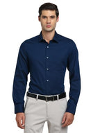 Turtle Men 100% Cotton Slim Fit Indigo Blue Dobby Print Formal Shirt