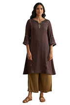 W For Woman Dark Brown Lustrous Satin Gota Kurta
