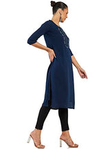 Soch Women Navy Blue Viscose Stripes Kurta