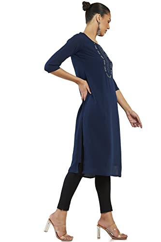 Soch Women Navy Blue Viscose Stripes Kurta