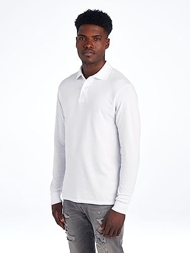 Jerzees Men's SpotShield Stain Resistant Polo Shirts (Short & Long, Long Sleeve-White, Small