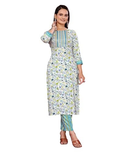 Rangita Light Blue Rayon Embroidered Straight Calf Length Kurta With Pant | Kurta Set For Women_M