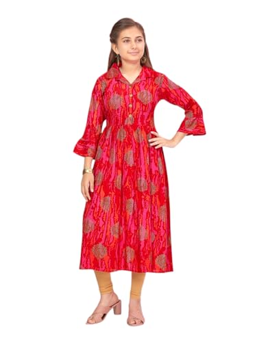 Aarika Girls Red-Fawn Colour Printed Cotton Kurti Legging Set (Kl-K-711-Red-Fawn-34)