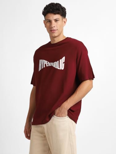 Nobero MenS Solid Oversized Fit T-Shirt (1M-Twrt-C0721_Wine Red