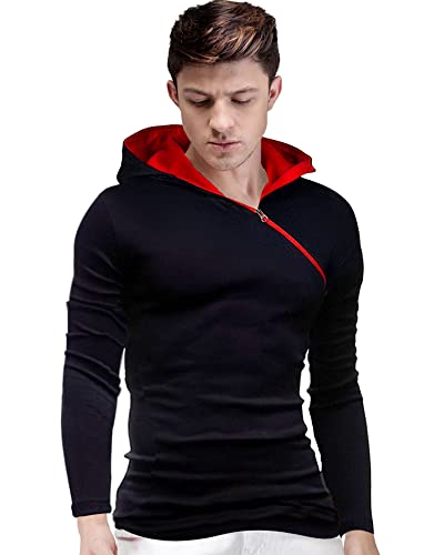 EYEBOGLER Regular Fit Mens Cotton T-Shirt (XXL-T2-BLRD, Black-Red, XX-Large)