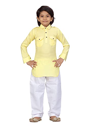 Aarika Boys Yellow_White Color Pathani Kurta Pyjama Set (Ps_Jk_101_Yellow_9)