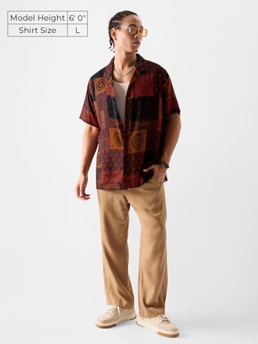 The Souled Store Official Iron Man: Pattern Men And Boys Short Sleeves Collared Neck Button Front Red All Over Printed Regular Fit Rayon Casual Streetwear Trendy Stylish Summer Shirt