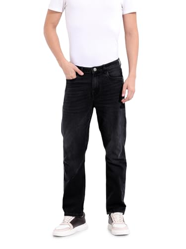 The Indian Garage Co Mens Slim Straight Fit Solid Mid-Rise Jeans
