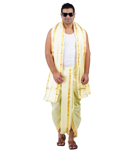 PRAKASAM COTTON Mens Silk  Panjakejam Dhoti & Towel Set with Pocket