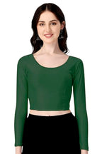 Shiv Textiles Round Neck Dobby Cotton Lycra Stretchable Elbow Sleeve Readymade Saree Blouse For Women Stylish (Greenfree Size Fu