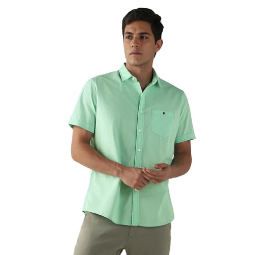 Louis Philippe Men Green Textured Half Sleeves Casual Shirt