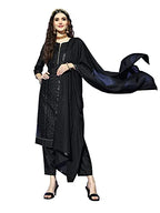 Ishin Women'S Chanderi Silk A-Line Embroidered Sequinned Floral Print Black Kurta Suit Set With Trouser Inwsd0388_Bk_S_Black
