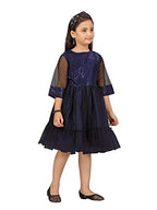 Aarika Girls Net Fit and Flare Knee-Length Dress (JN_FK-21911_Navy Blue