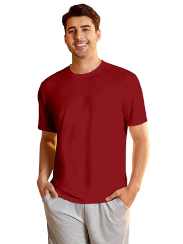 Shasmi Mens Maroon Rich Solid Round Neck Half Sleeve Plain Regular Fit Cotton T-Shirt l Comfortable and Versatile Fashion Tee, 