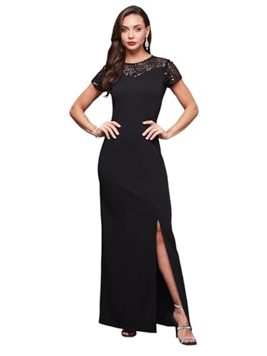 Miss Chase WomenS Round Neck Cap Sleeves Maxi Dress (Mcss20D04-41-62-04, Black, M)